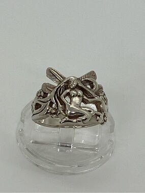 Vtg 925 Art Nouveau Style Fairy Nymph Cottagecore Sterling Silver Ring
